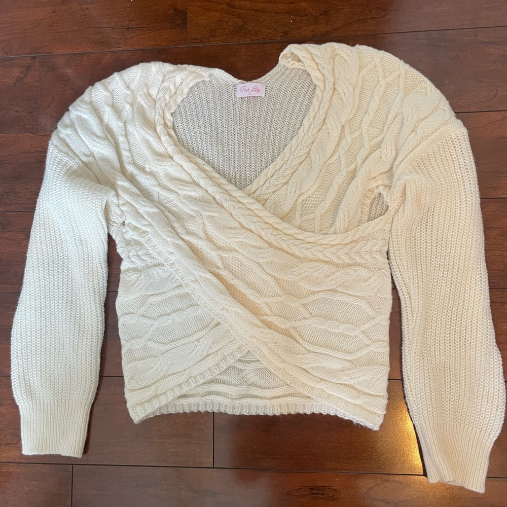 DONATING 2/7 Pink Lily Knit Wrap Sweater